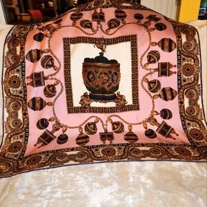 Christian Dior Silk Elegant Pink and Gold Scarf/Bandana